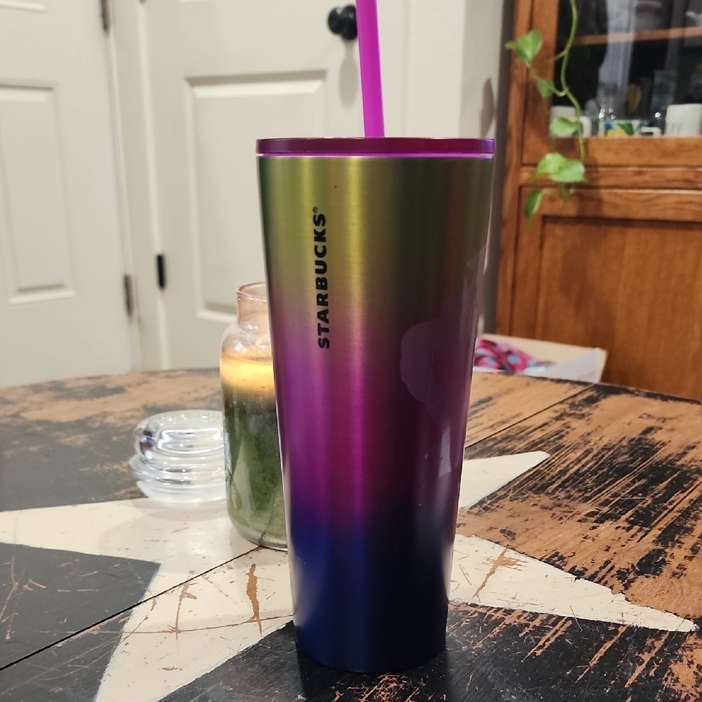 STARBUCKS 2022 FLORAL RAINBOW OMBRE STAINLESS STEEL COLD CUP TUMBLER VENTI